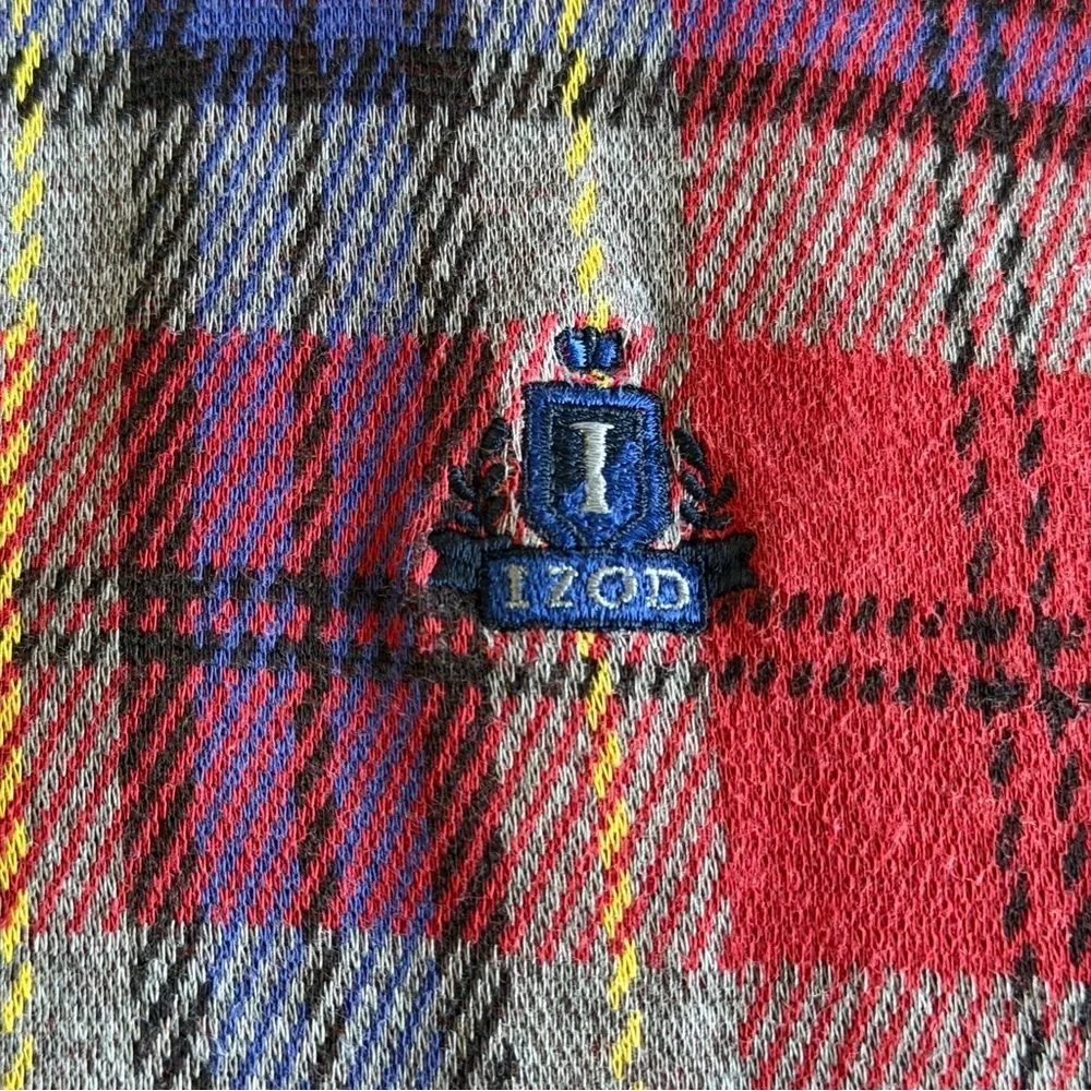 Vtg IZOD Polo Shirt Mens L Plaid Short Sleeve Cotton Knit Logo Casual Preppy